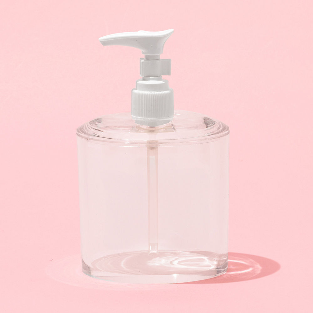 monogrammed clear soap dispenser with black monogram