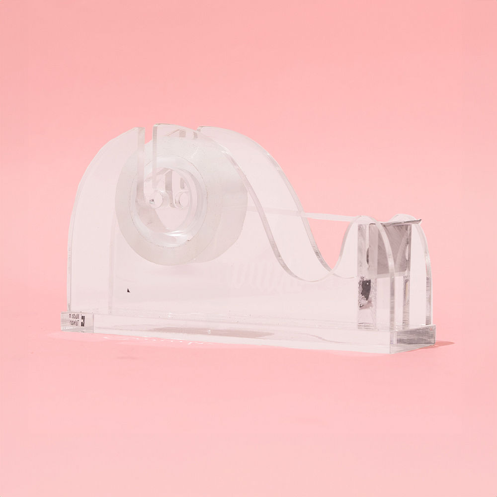 Clear Personalized Memo Pad Holder with office supplies