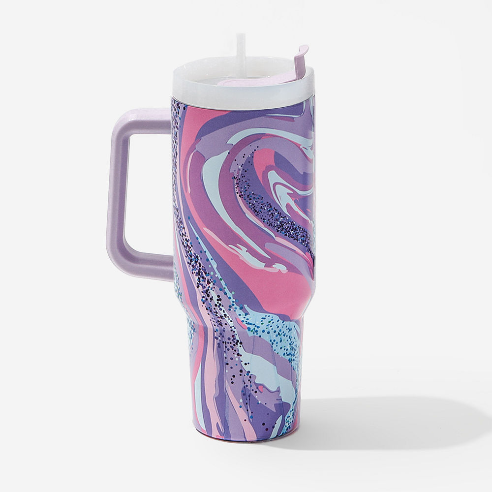 personalized travel tumbler in cheetah with plants