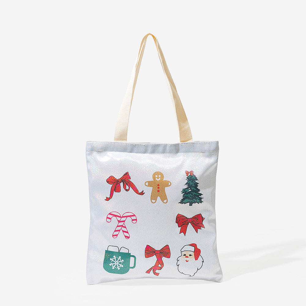 holding up christmas bag