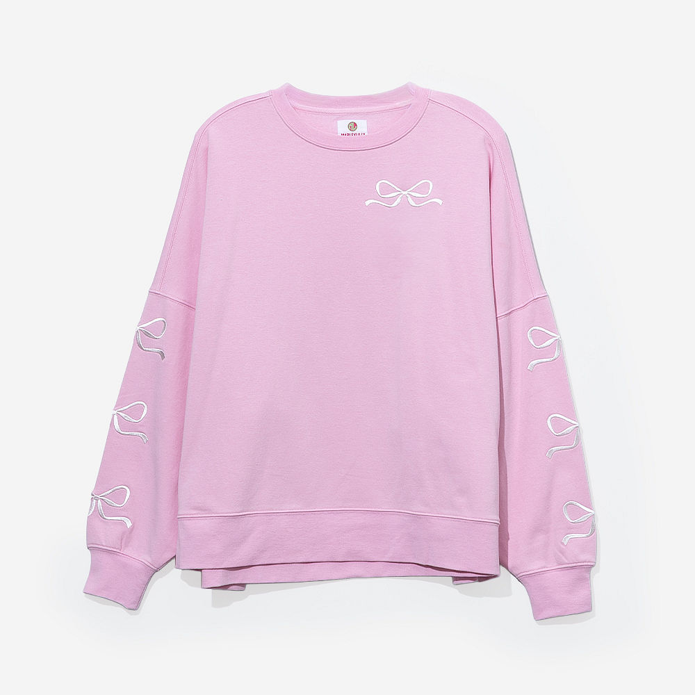 Monogrammed Embroidered Bow Sweatshirt | Light Pink