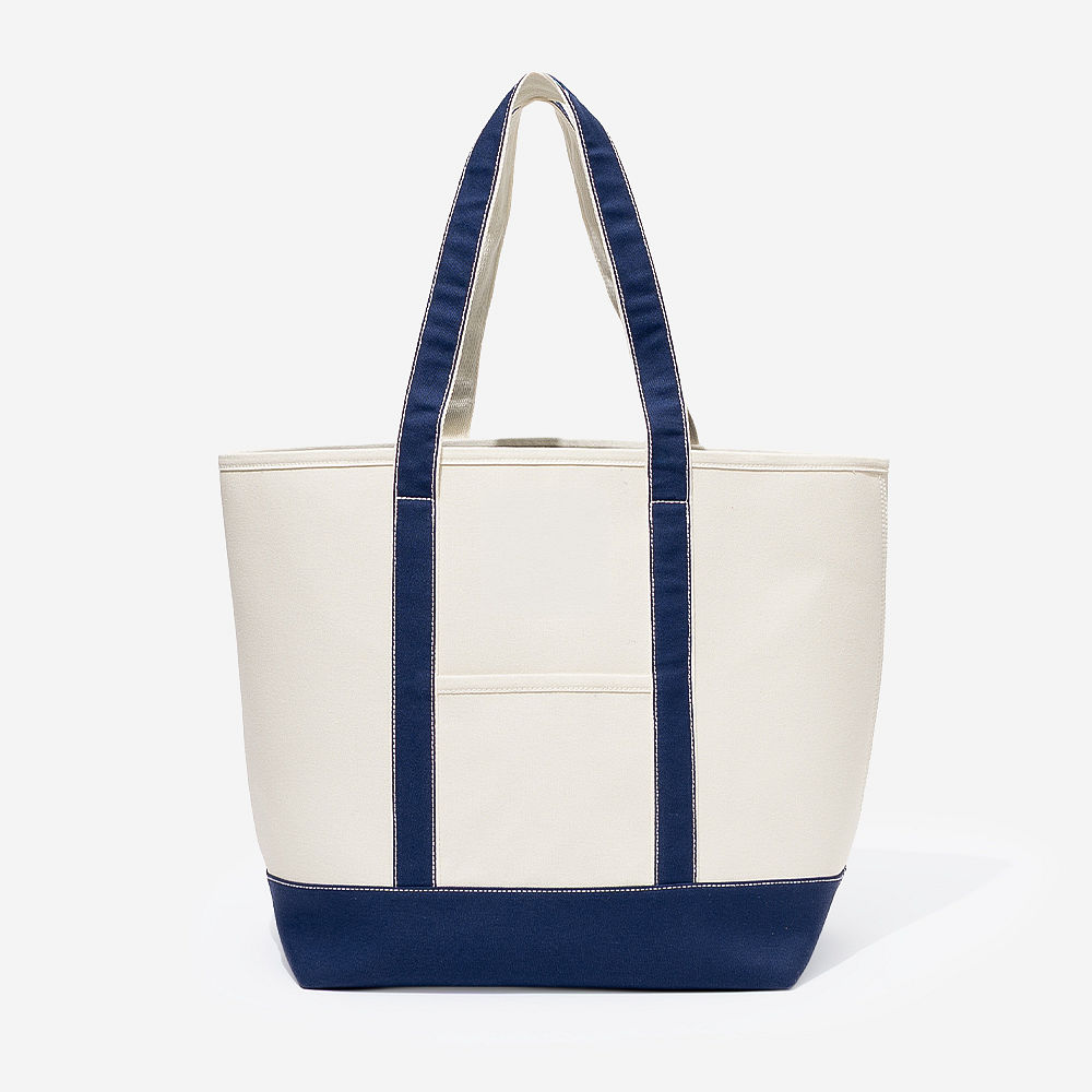Monogrammed Large Canvas Tote | Ivory/Navy