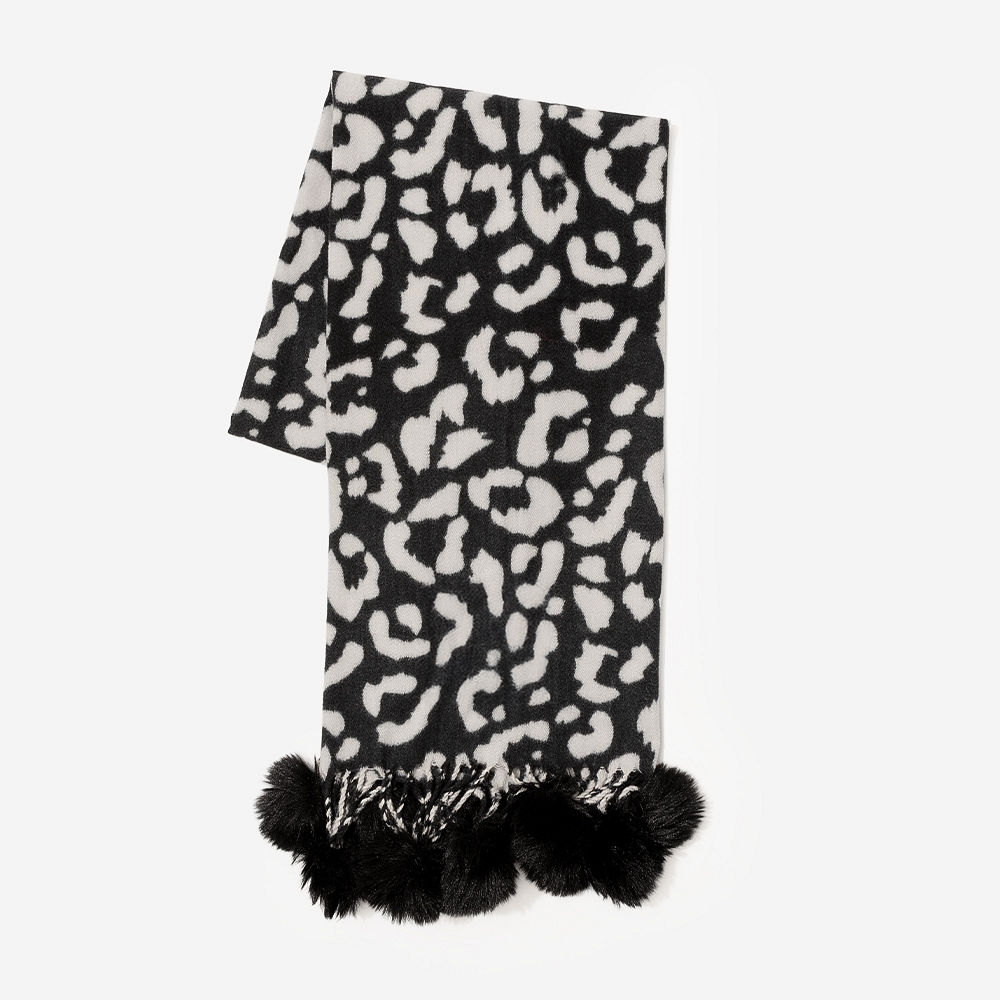 Monogrammed Leopard Pom Pom scarf detail shot