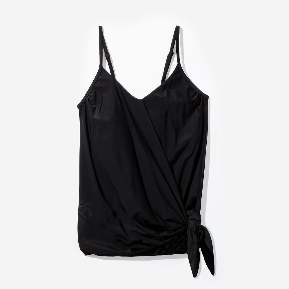 black ruched tankini close up shot