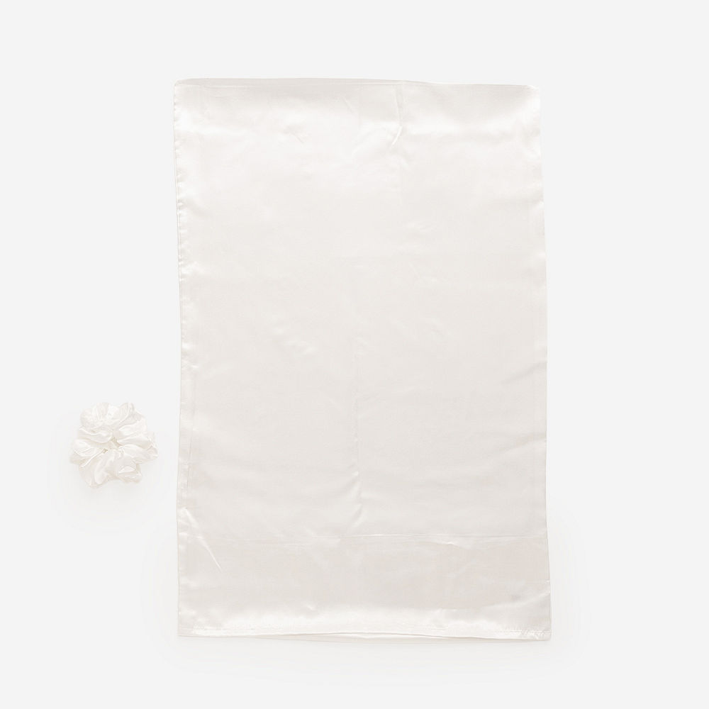 Monogrammed Satin Pillowcase and Scrunchie Set | White
