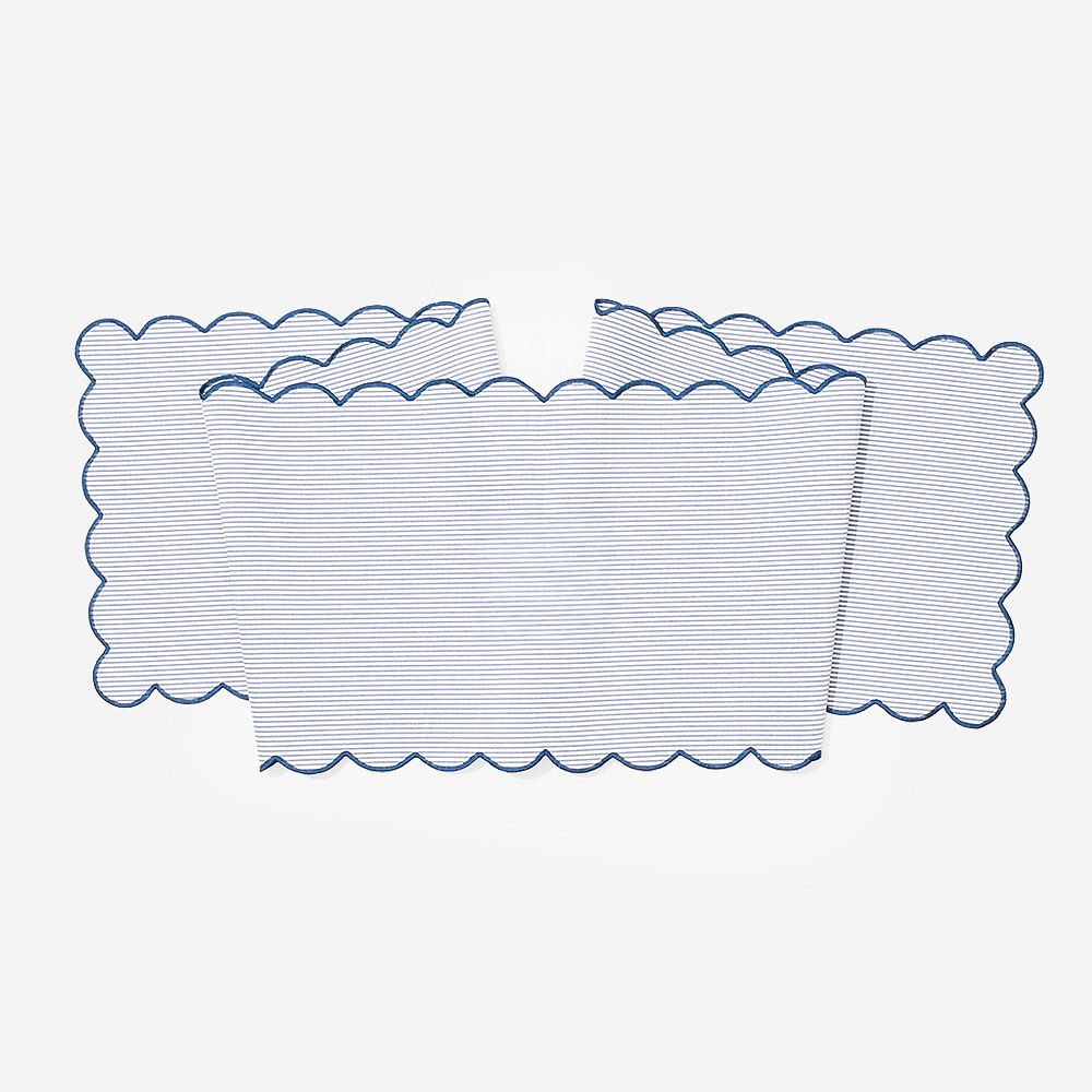 Monogrammed Scalloped Table Runner | Navy Seersucker