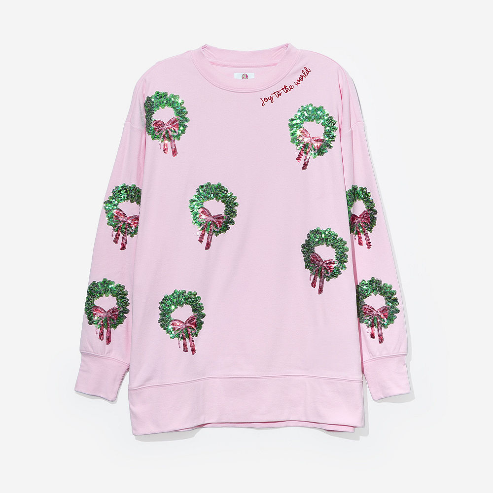 Monogrammed Sequin Wreath Sweatshirt | Light Pink