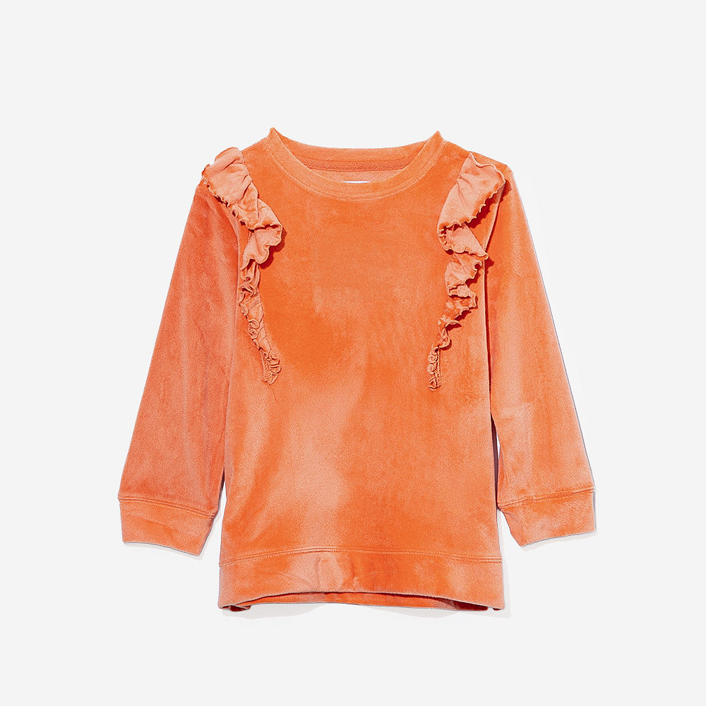 Monogrammed Girls Softspun Ruffle Sweatshirt | Pumpkin