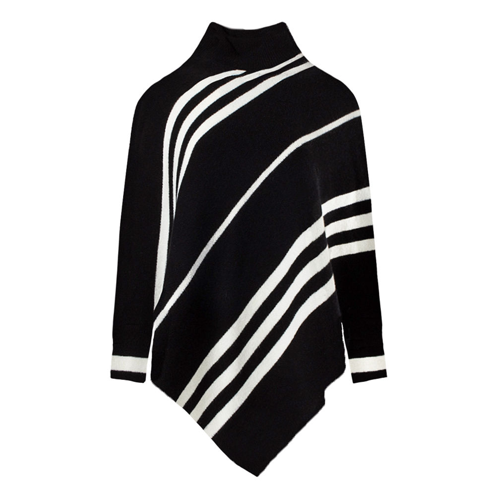 black and white striped poncho ootd with white monogram