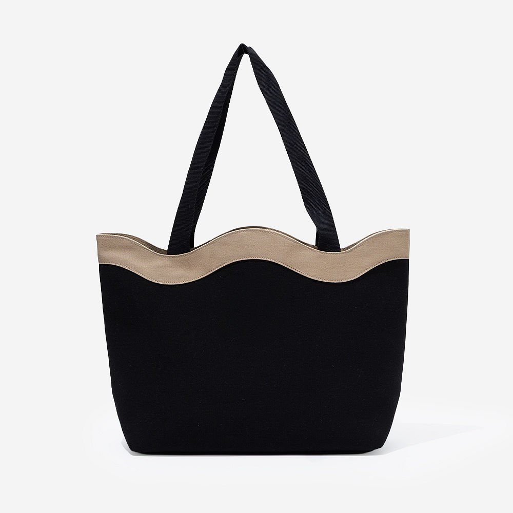 Monogrammed Wavy Top Tote | Black