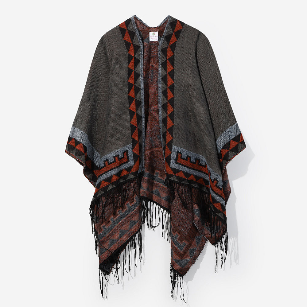 Back of Monogrammed Aztec Poncho with leggings