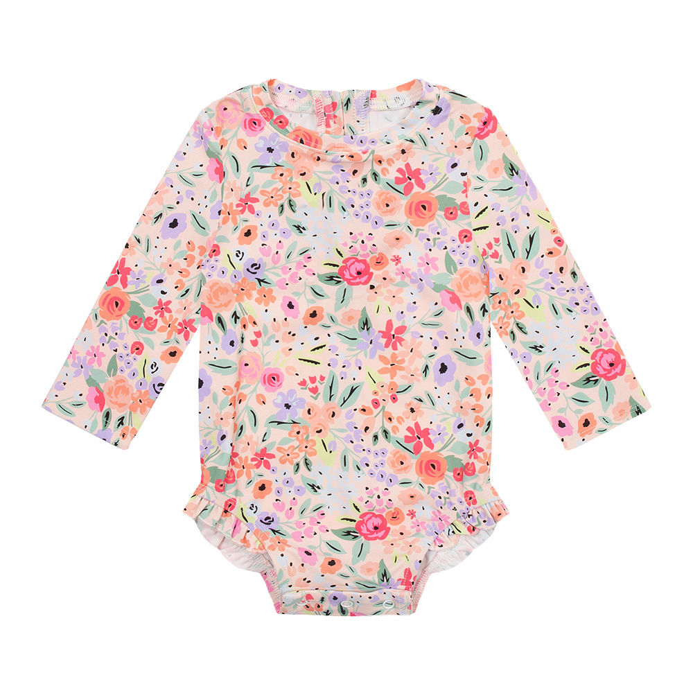 baby coral floral rashguard swimsuit
