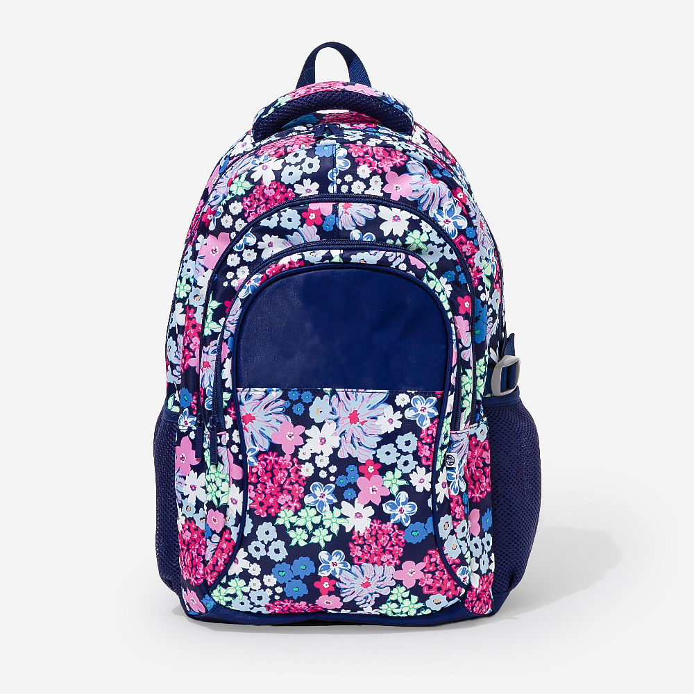 watercolor cheetah navy and posey petals monogrammed backpacks on kids