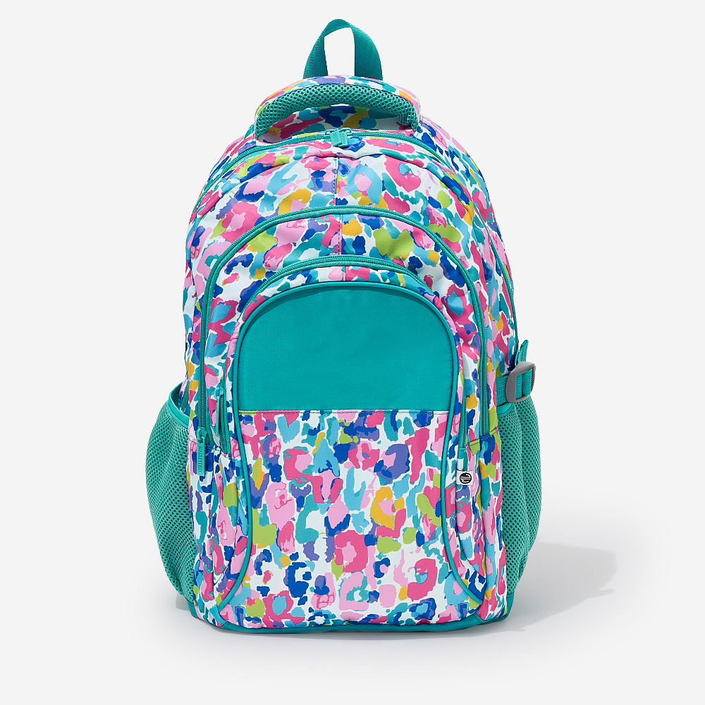 watercolor cheetah navy and posey petals monogrammed backpacks on kids