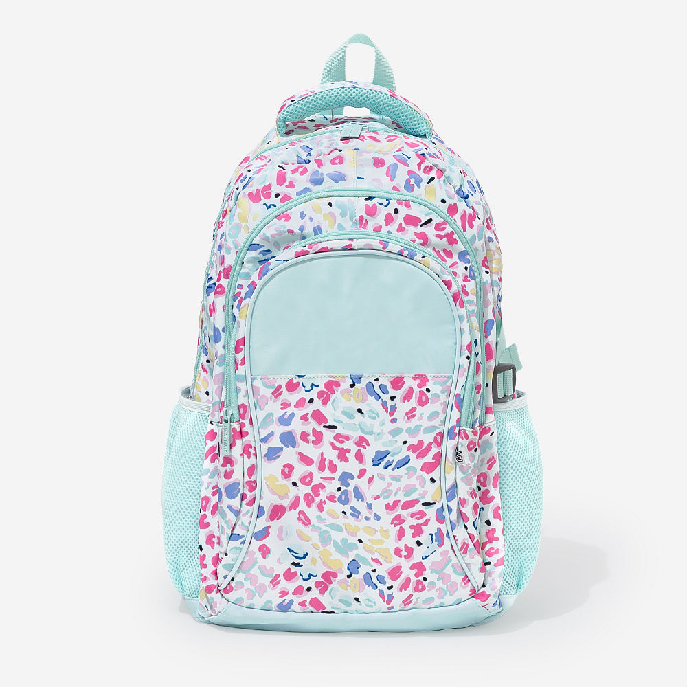 watercolor cheetah navy and posey petals monogrammed backpacks on kids
