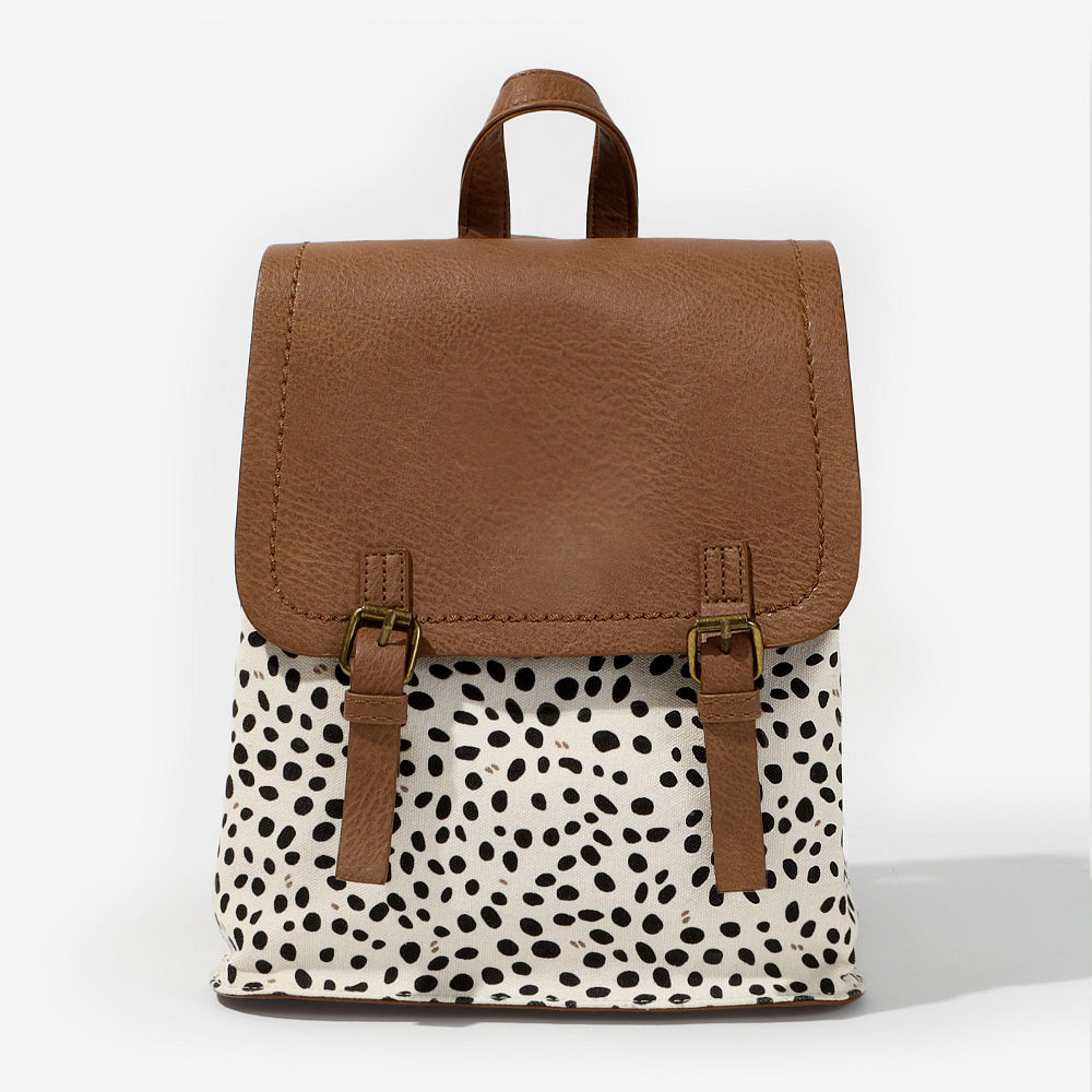 white leopard backpack purse up close
