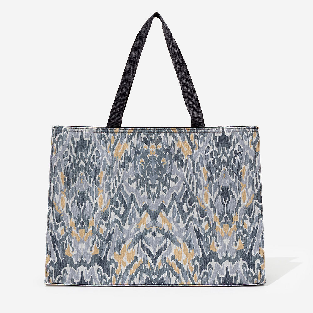 gray ikat personalized basic tote bag in car