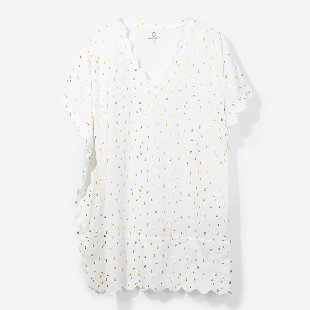 metallic dottie bathing suit cover up on ashley side view