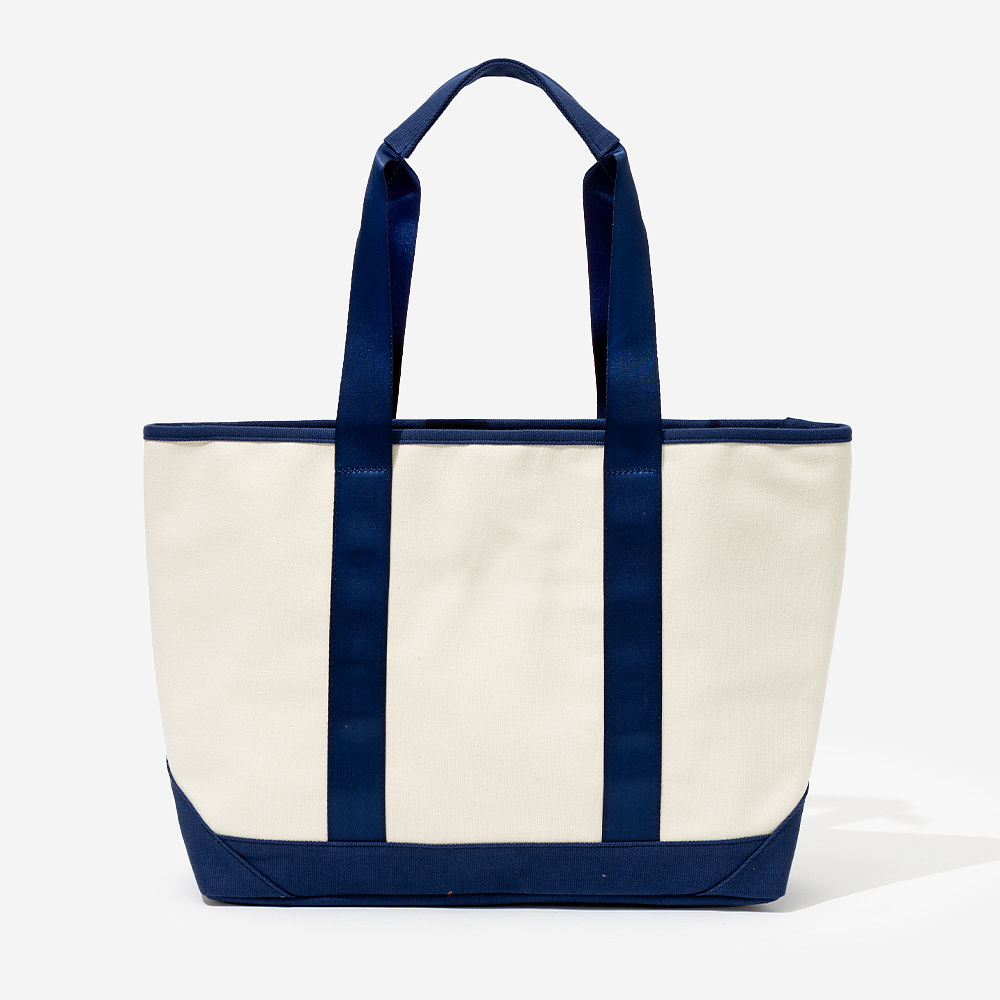 puppy in navy personalized navy boat tote bag