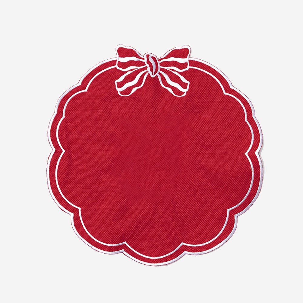 Monogrammed Bow Scallop Placemat | Red