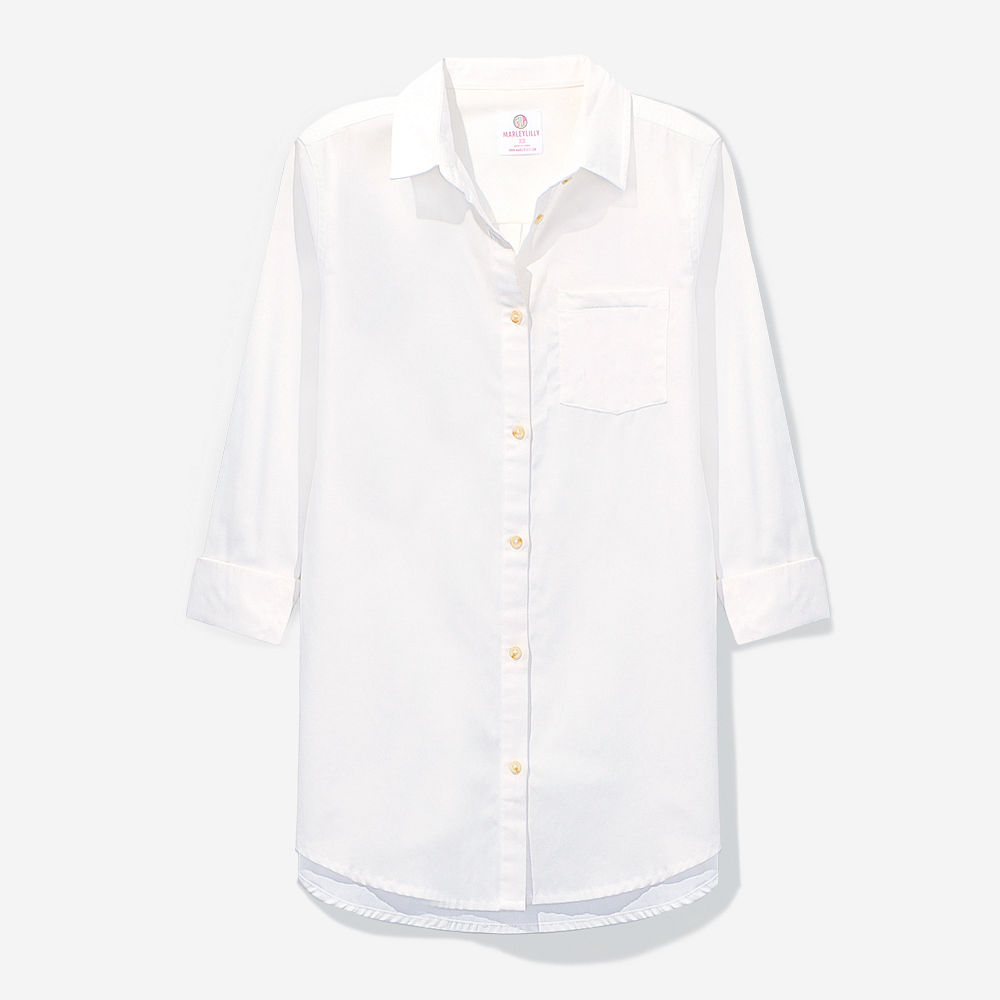 white button down tunic with leopard pull on skirt