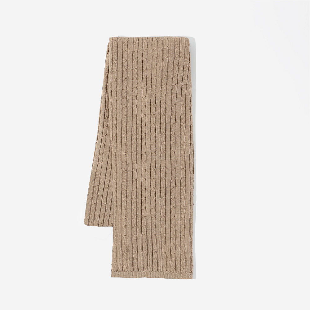 cable knit monogrammed scarf in tan