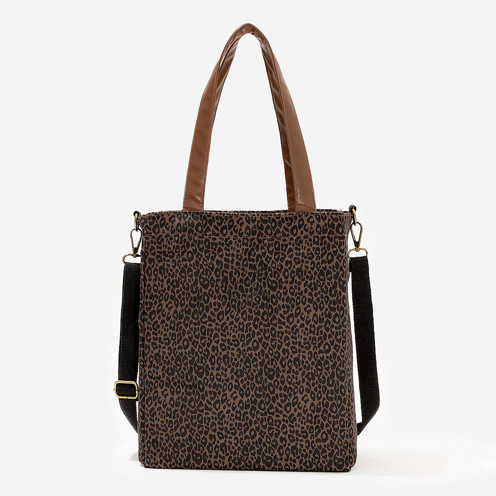 dark leopard canvas bag flatlay