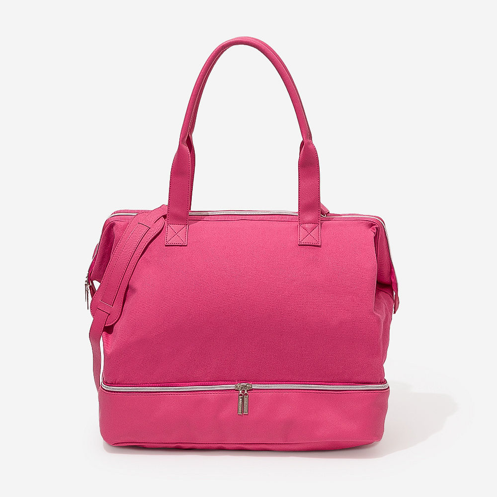 ivory canvas weekender on vintage suitcase