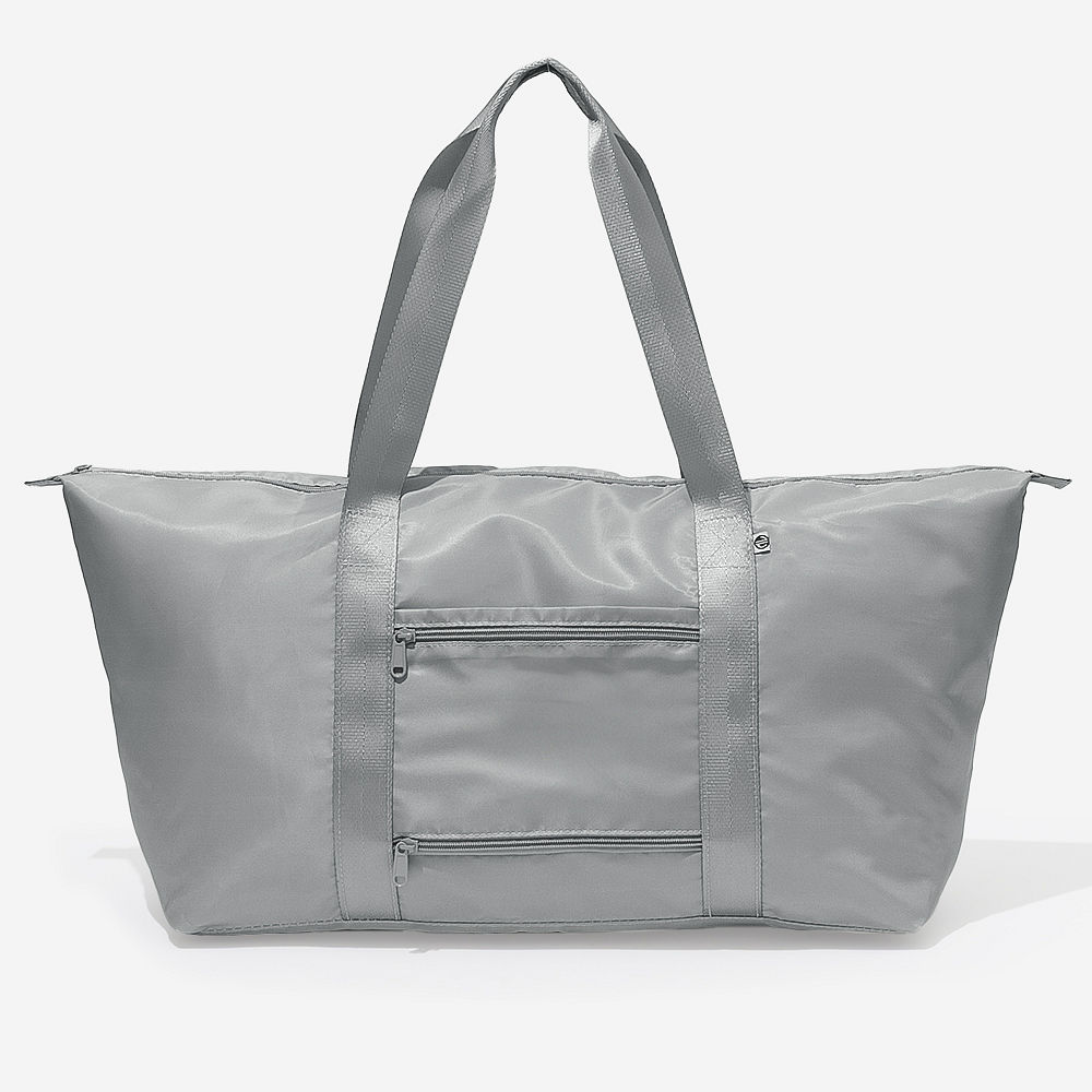 mushroom gray monogrammed carry on weekend bag on olive background