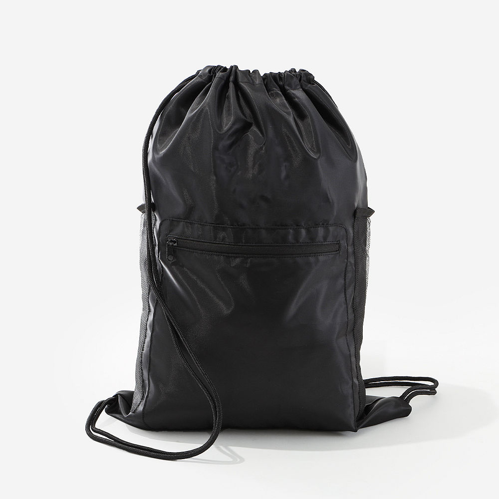 black cinch bag on a girl's back