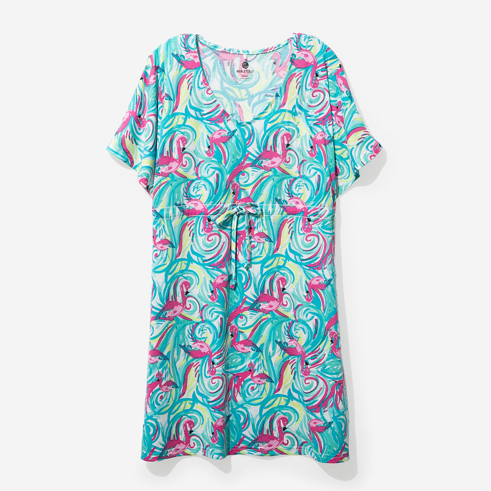 Monogrammed Cinch Waist Cover Up | Flamingo Splish Splash
