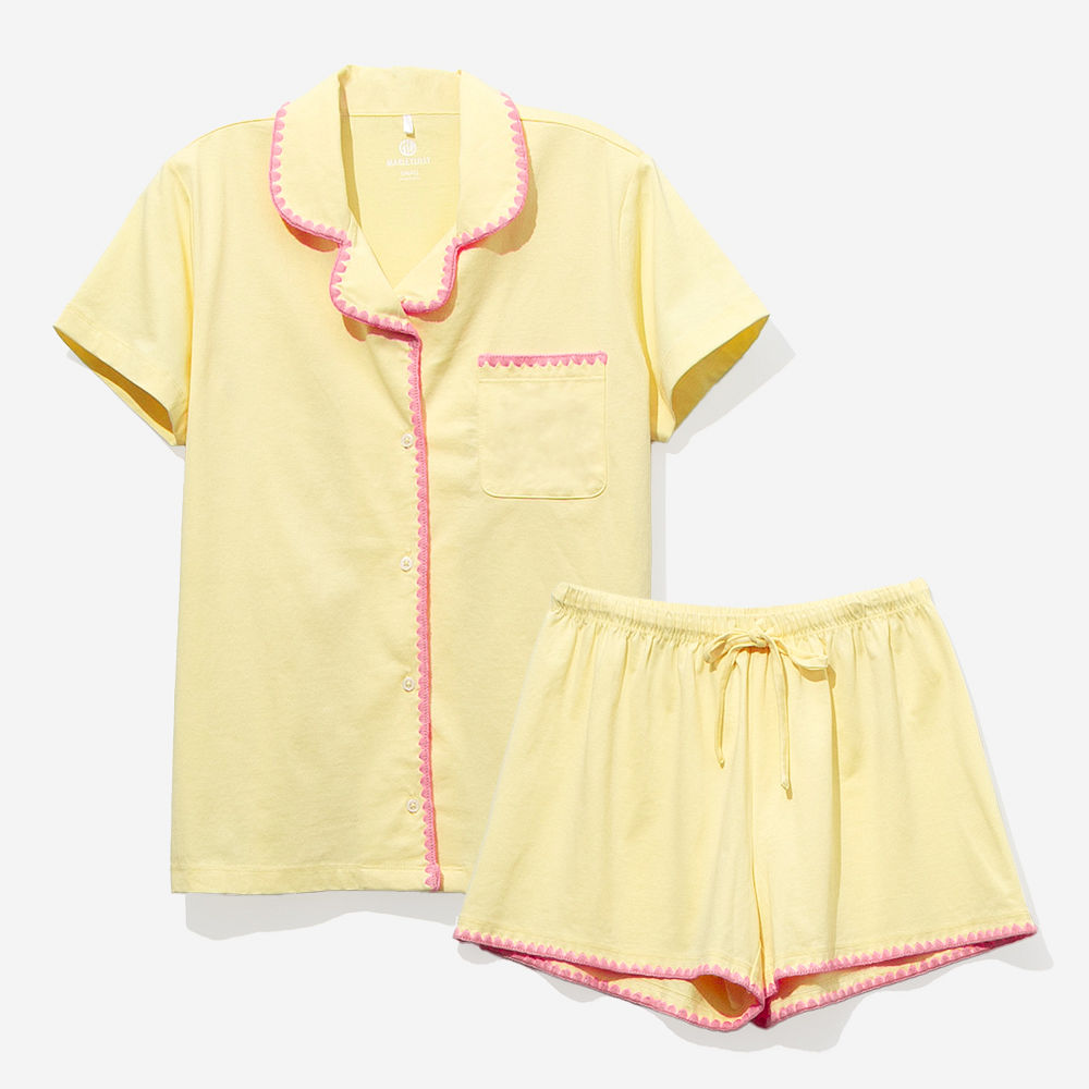 trio classic sleep set in light pink, light blue, and soft yellow