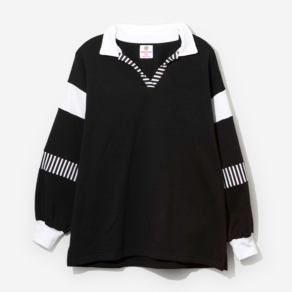 black collared pullover back view