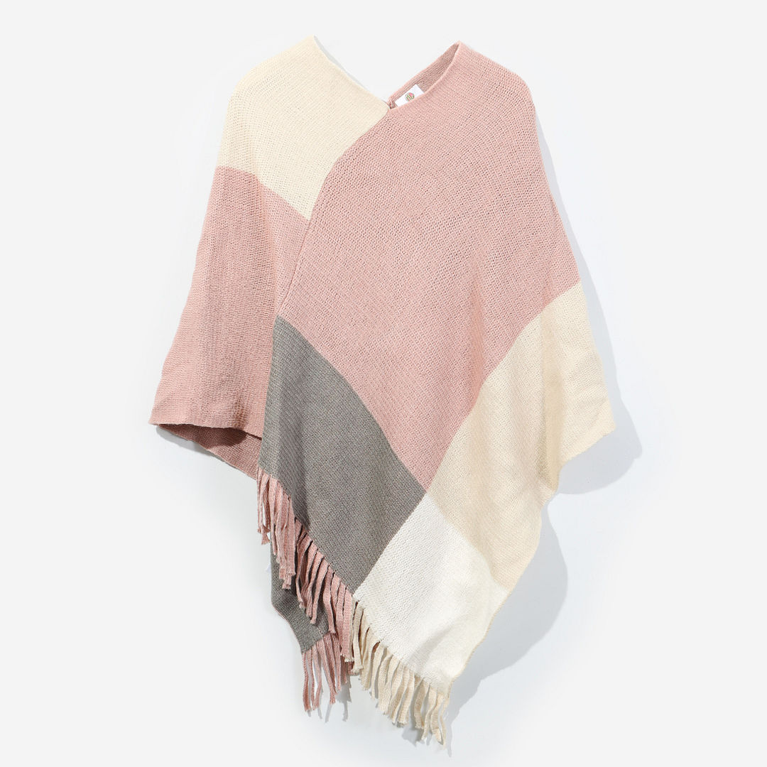 blush monogrammed colorblock poncho ootd