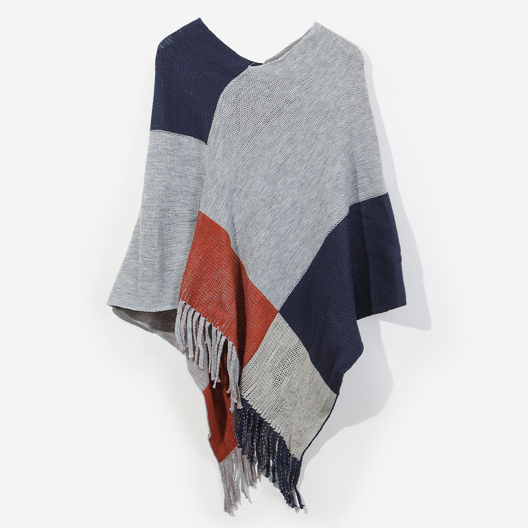 Monogrammed Colorblock Poncho | Gray