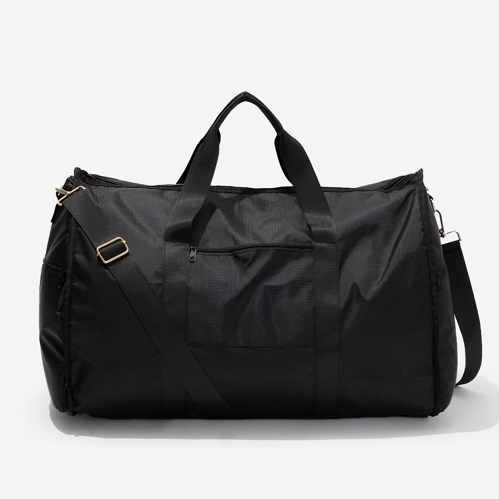 black convertible garment bag up close