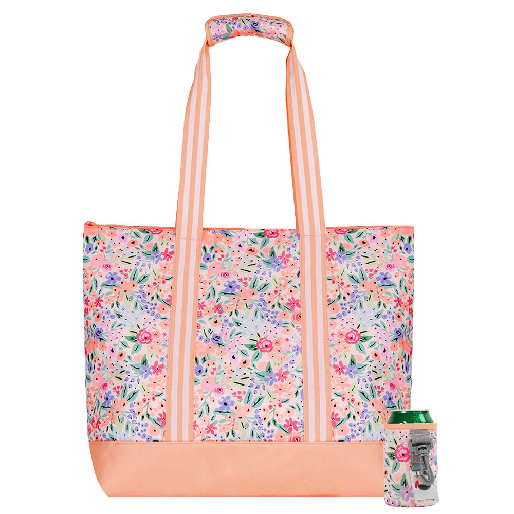 inside of coral floral large zip top tote