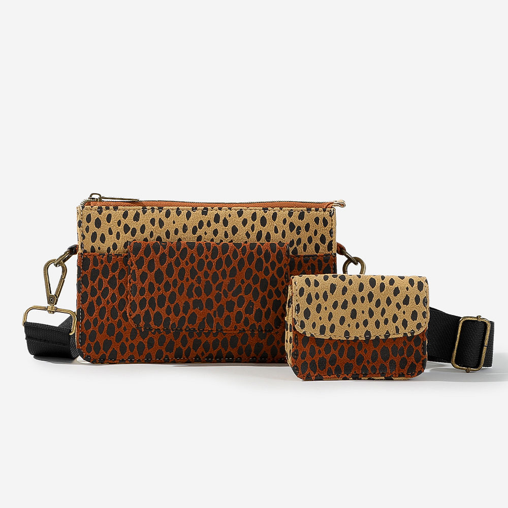 airpods in camel dottie crossbody purse