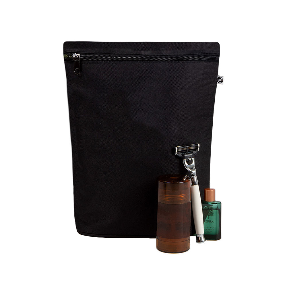 Black ditty bag with toiletries