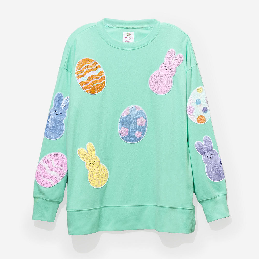 close up of monogrammed easter sweatshirt
