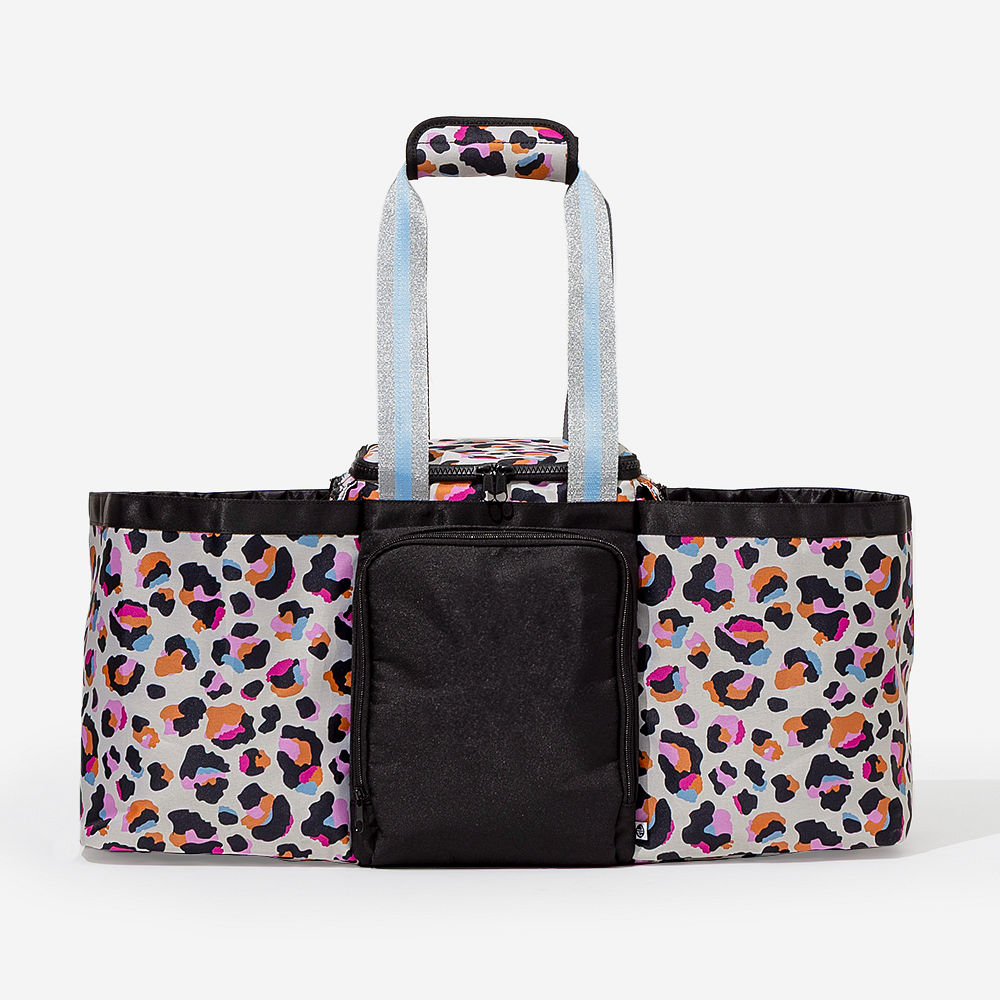 monogrammed extra large tote bag in black leopard packed