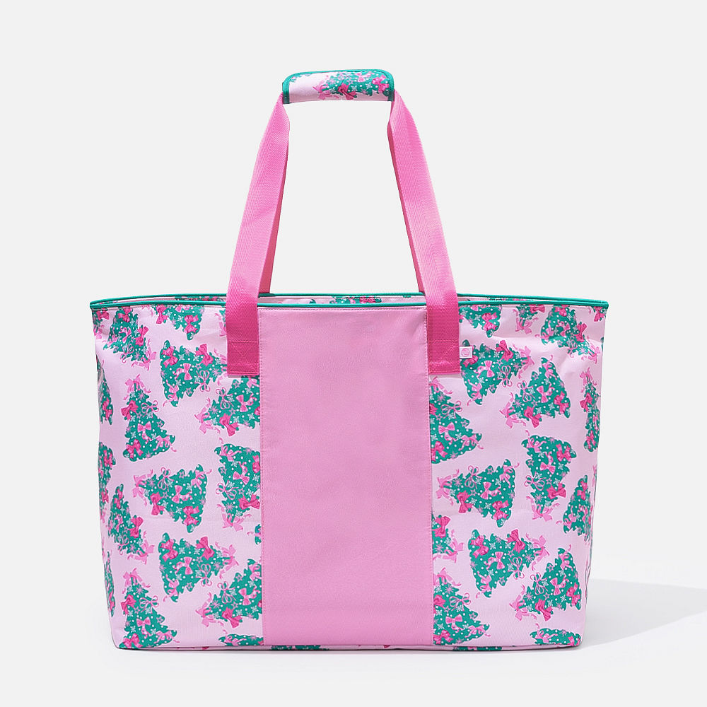 Monogrammed Extra Large Tote Bag | Pink Christmas Trees