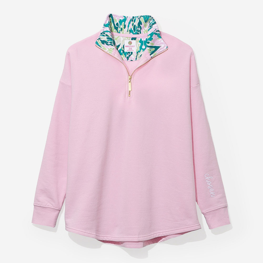 orchid bermuda ikat and black personalized faith pullovers