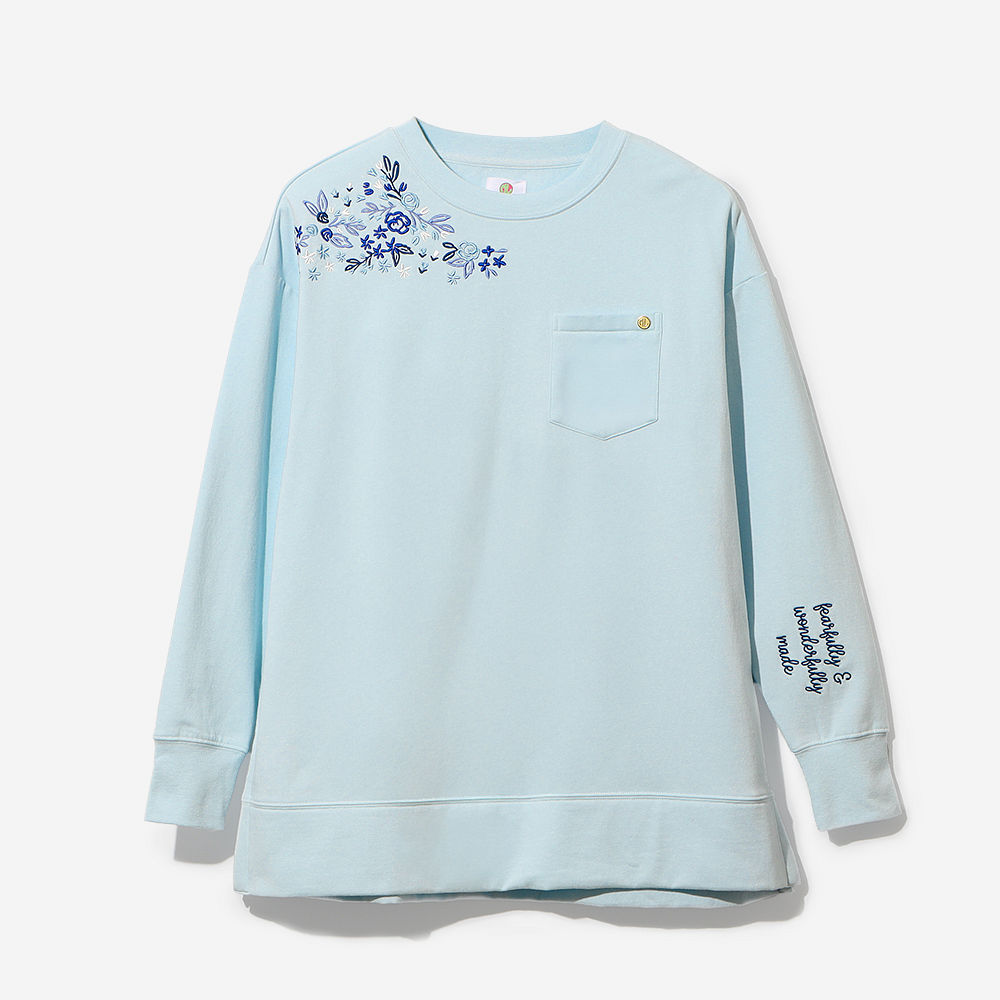 ice blue faith sweatshirt on peyton up close