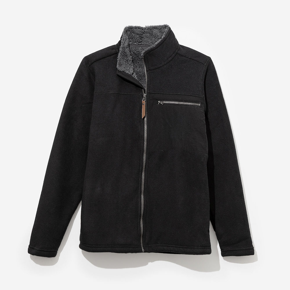 girl wearing personalized navy blue field fleece jacket