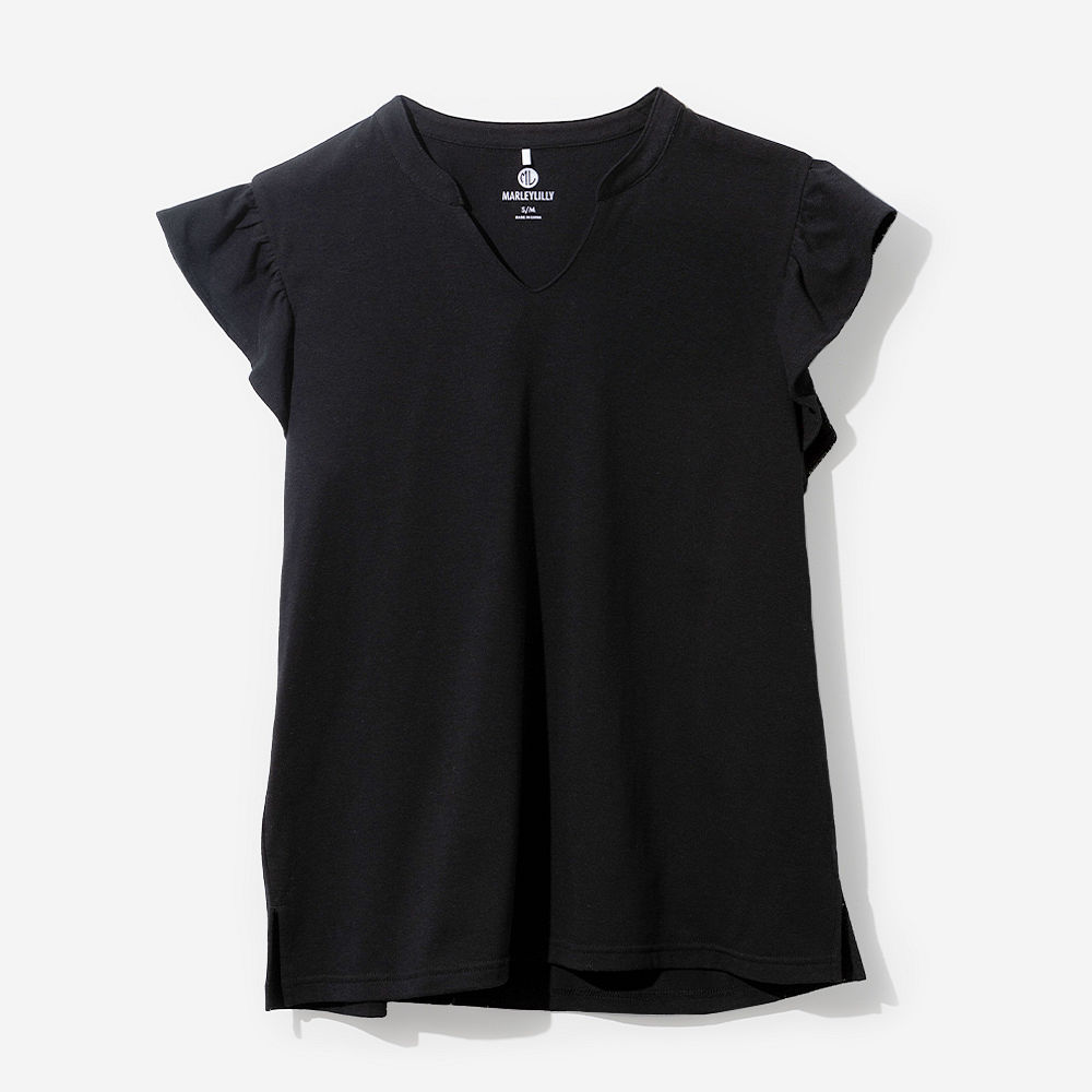 duo flutter sleeve tops in black and light pink