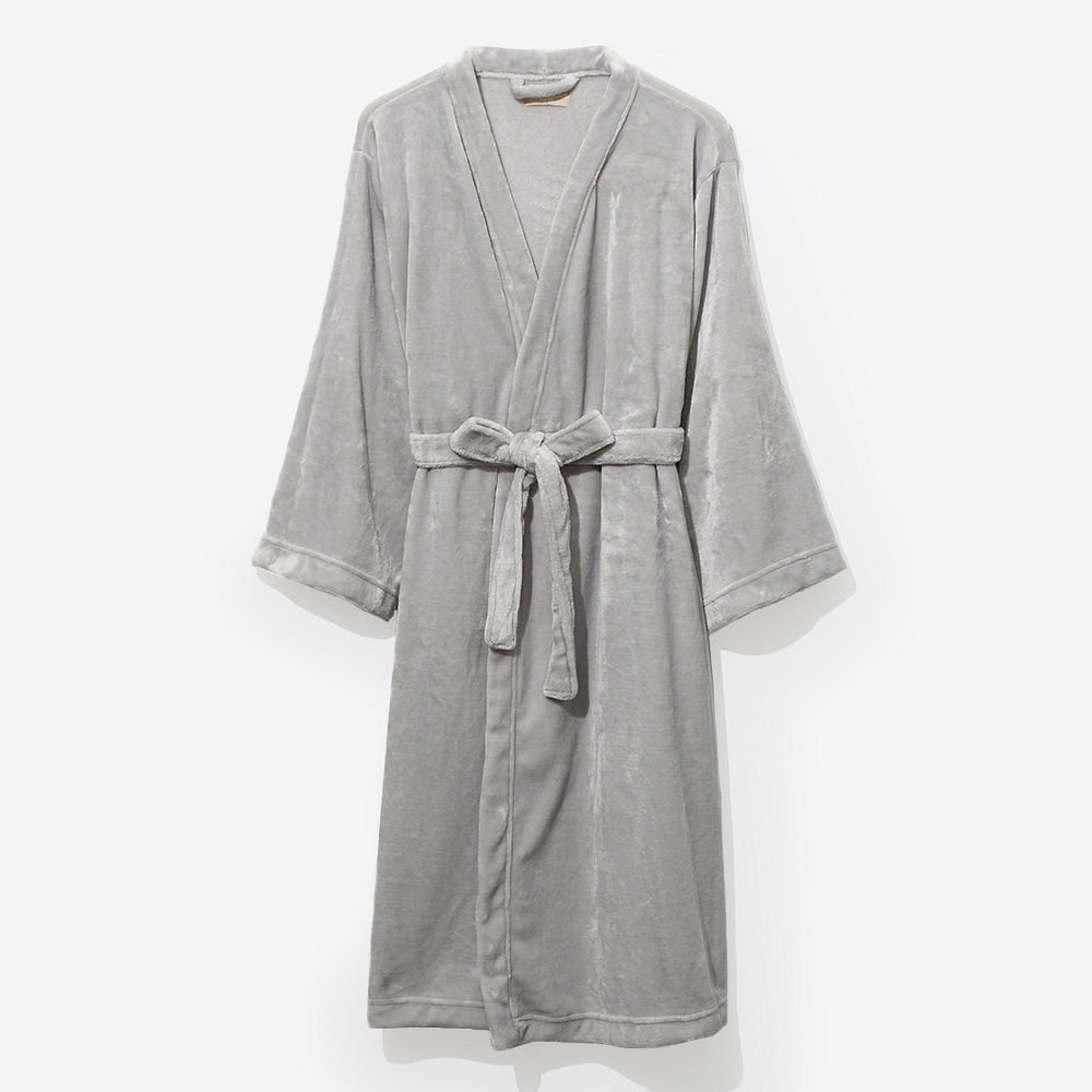 girl wearing monogrammed full length plush robe