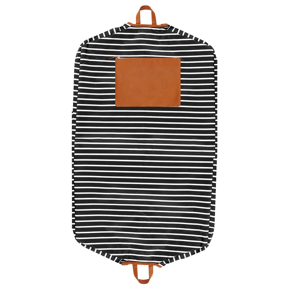 inside the Monogrammed Garment Bag in black and white stripes