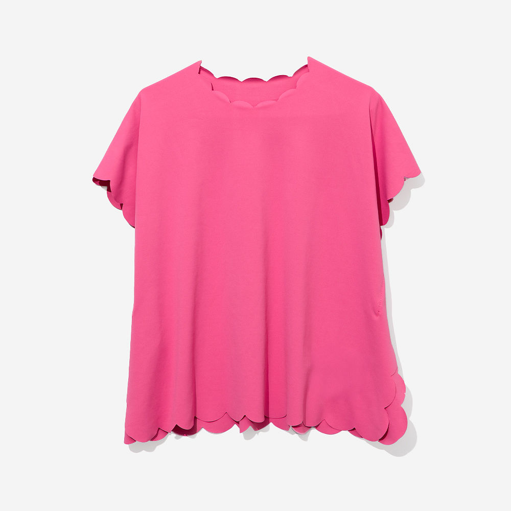 hot pink scalloped cover up flatlay