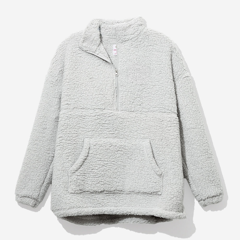 brown sherpa pullover back view